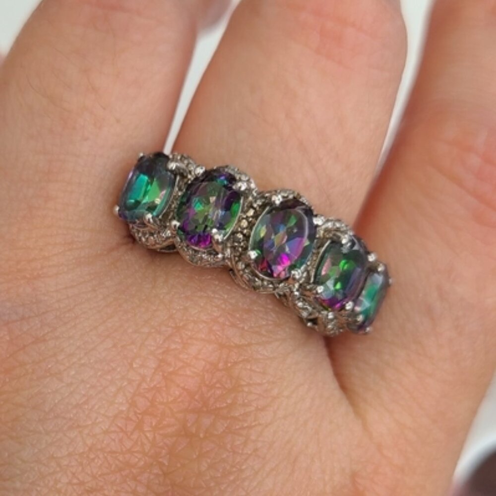 Vintage Boho Sterling Silver Mystic Topaz Rainbow Topaz Cocktail Statement Ring
